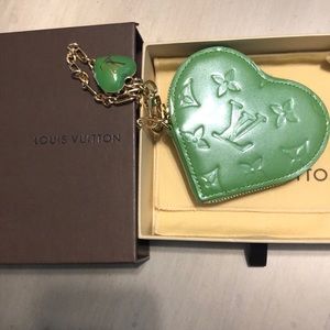 Louis Vuitton Green Heart Key Chain Coin Purse!